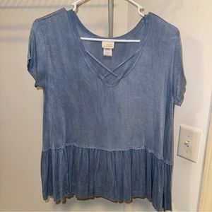 Blue Short Sleeve Blouse